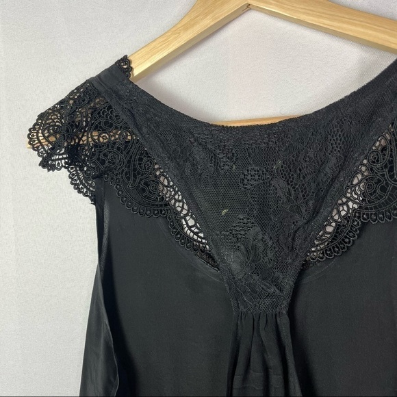 Anthropologie McGinn BHLDN Black Silk Lace Shoulder Short Sleeve Blouse 4 - Picture 3 of 4